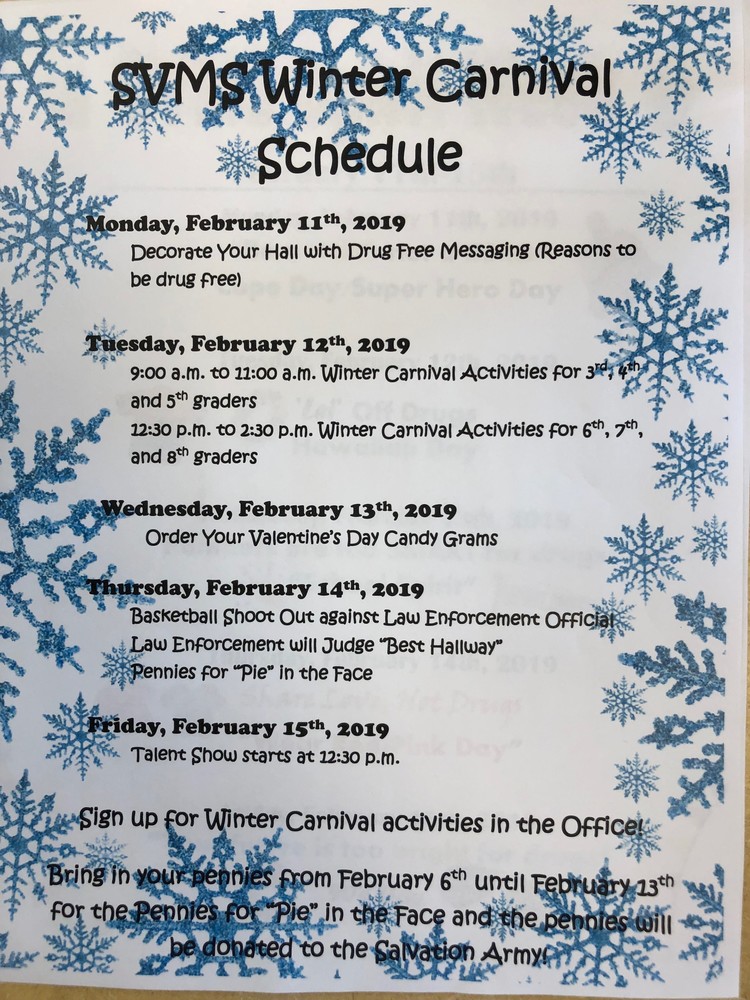 SVMS Winter Carnival Schedule