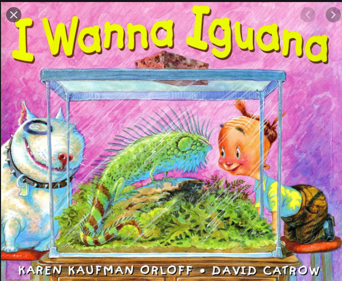Mrs. Cram reading I Wanna Iguana
