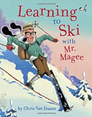 Mrs. Donahue reading Learning to Ski with Mr. Magee